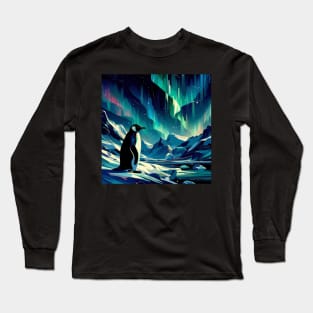 Penguin in the Northern Lights Long Sleeve T-Shirt